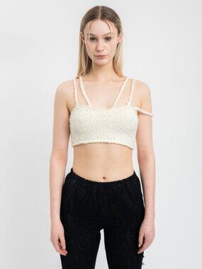 DANIEL GUIZIO Women's Boucle Strap Knit Top Size M In Cream
